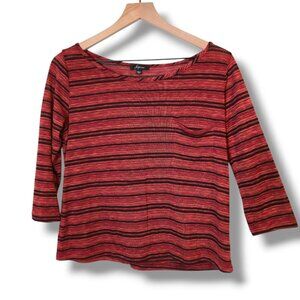Soprano t-shirt womens Medium Striped pocket red 3/4 sleeve boat neck